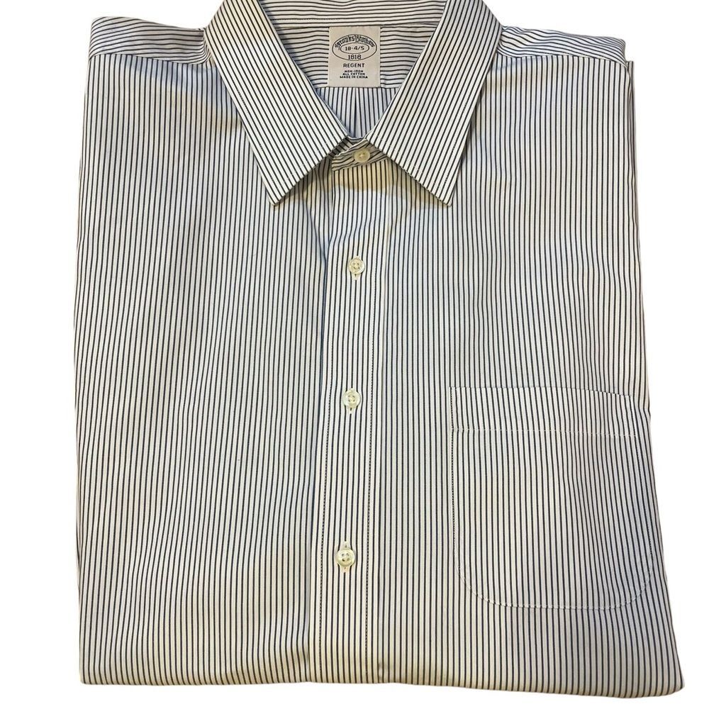 Brooks Brothers Regent Button Down Shirt Non Iron White Blue Stripes Mens 18